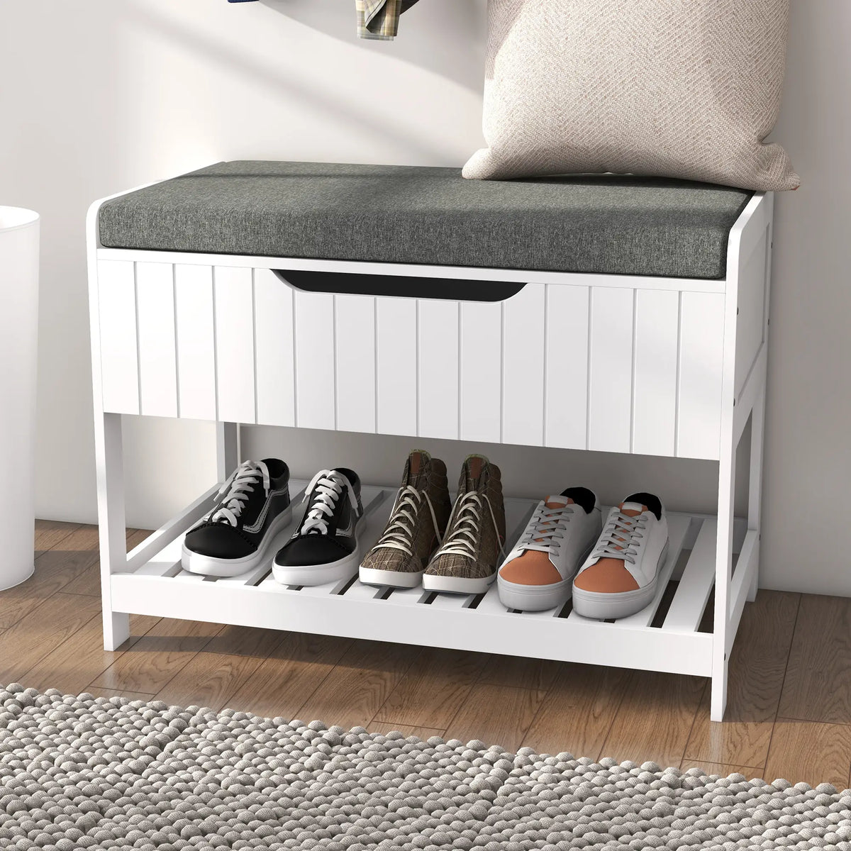 Wall Mounted Coat Rack, Shoe Storage Bench, Hall Tree, White Clothing Storage at Gallery Canada