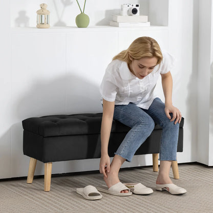 Velvet Storage Ottoman with Lid, Wood Legs, Black Storage Ottomans & Benches at Gallery Canada