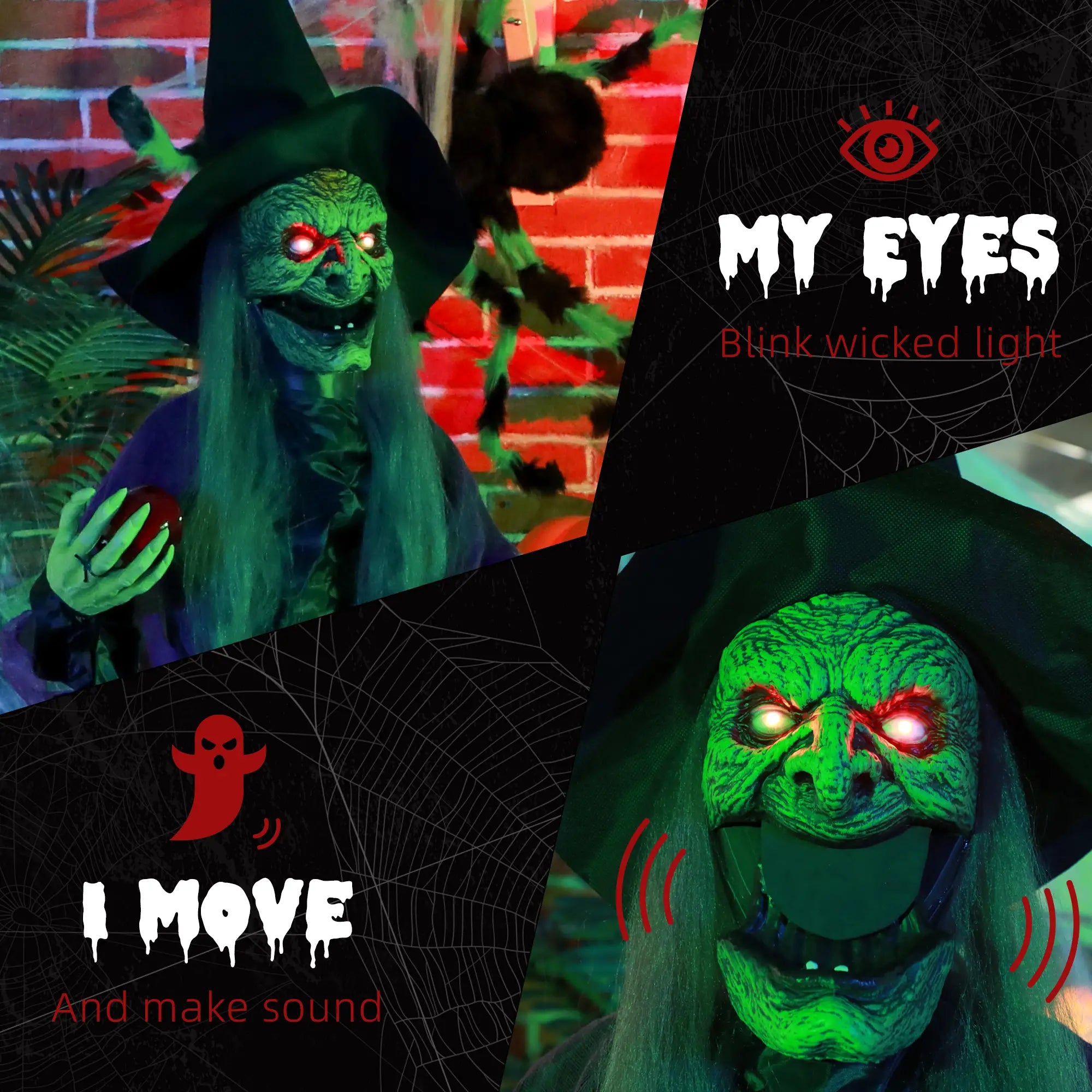 5.9' Life Size Animatronic Old Witch, Sound, Motion Activated, Light Up Eyes Halloween Decorations at Gallery Canada