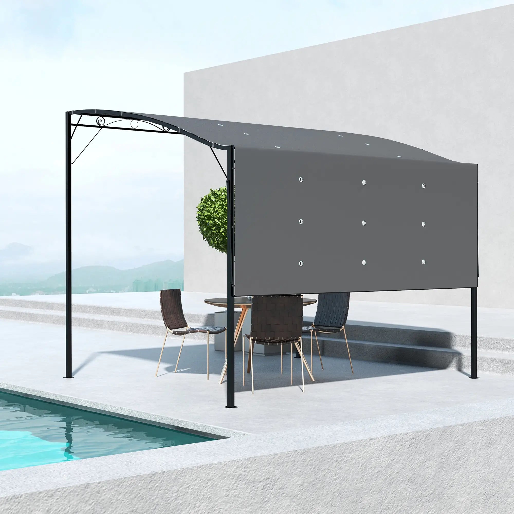 10x8ft Metal Gazebo, Extendable Side Awning, Dark Grey Pergolas at Gallery Canada