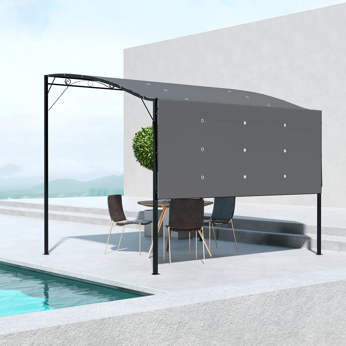 10x8ft Metal Gazebo, Extendable Side Awning, Dark Grey Pergolas at Gallery Canada