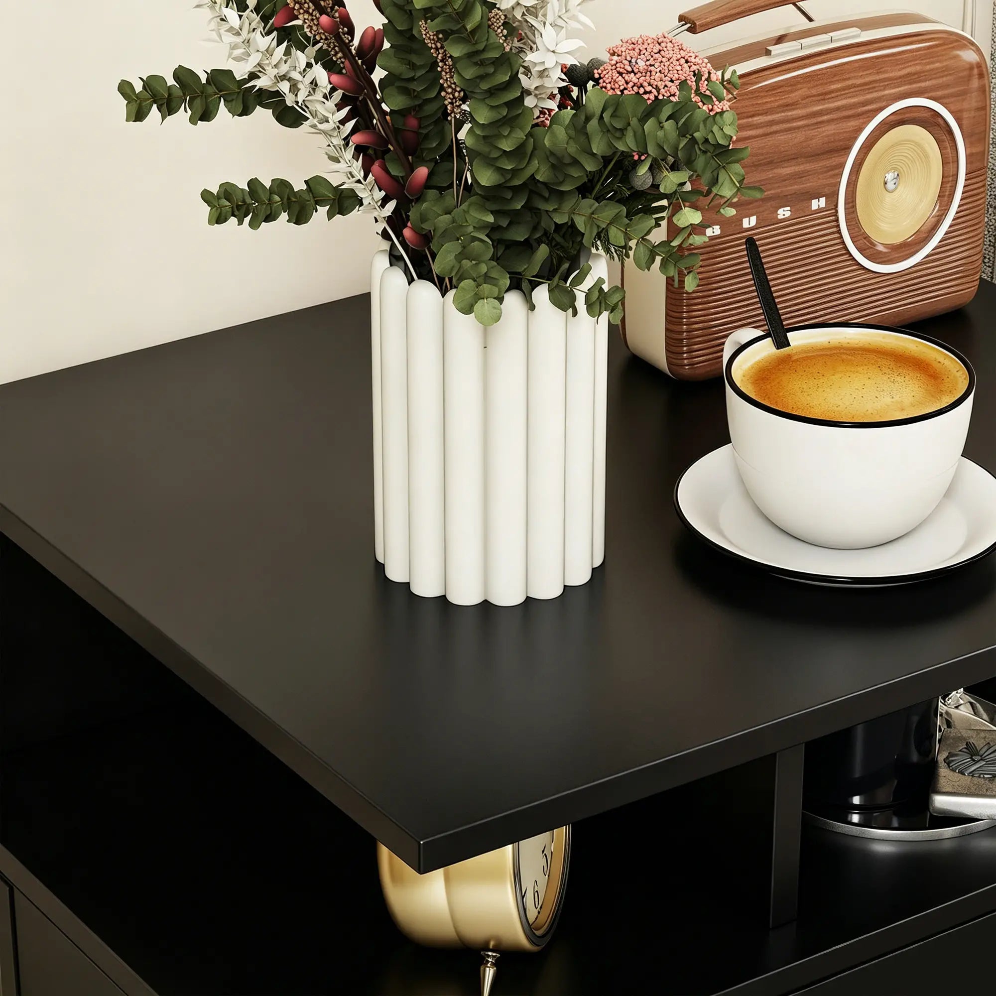 Floating Nightstand Set of 2, Wall Mounted Bedside Table with with Power Outlets, Drawer and Shelf, Black Bedside Tables at Gallery Canada
