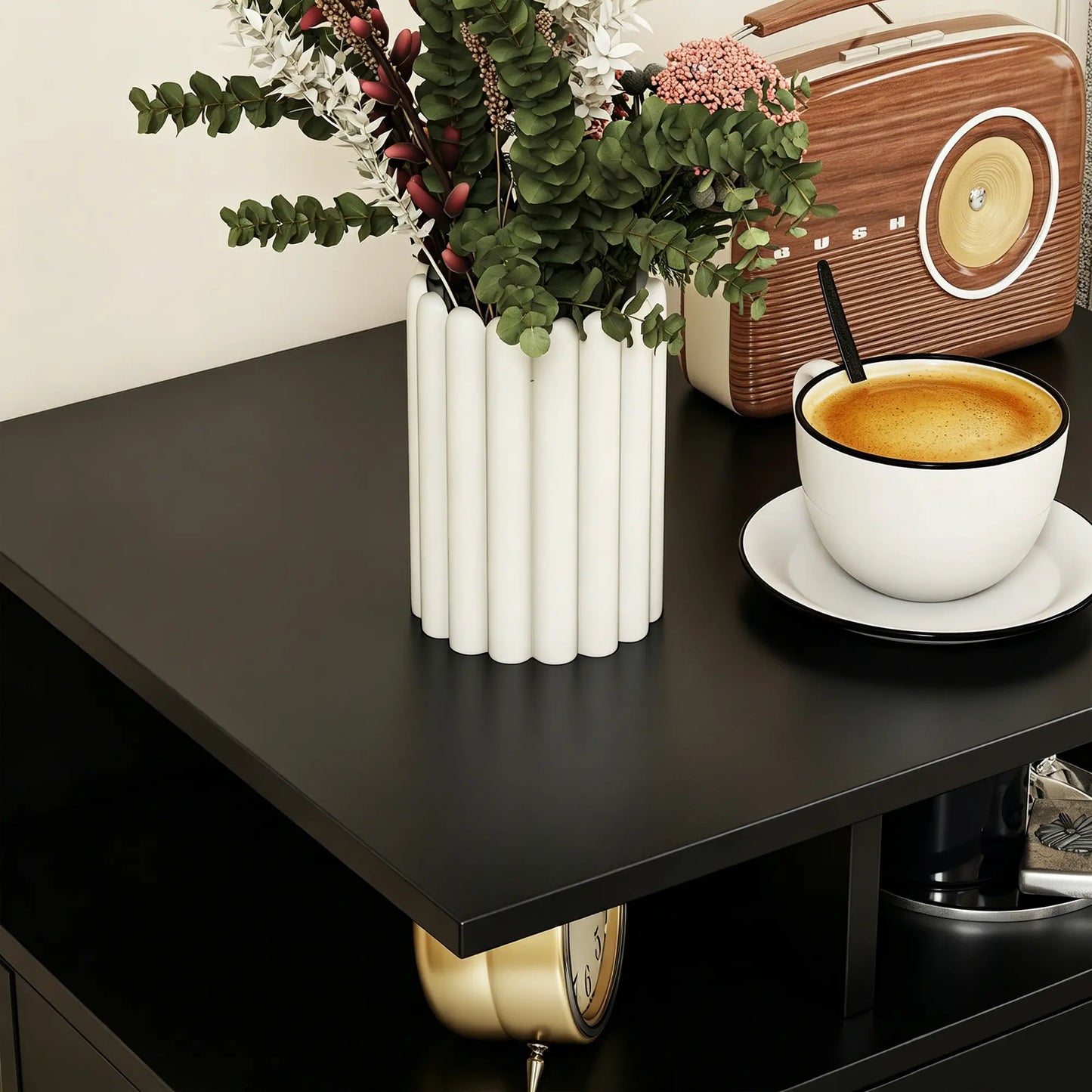 Floating Nightstand Set of 2, Wall Mounted Bedside Table with with Power Outlets, Drawer and Shelf, Black Bedside Tables at Gallery Canada