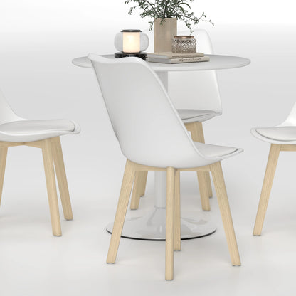 Round Dining Table Set for 4, Pedestal Base, PU Padded Seats, White Dining Table Sets at Gallery Canada
