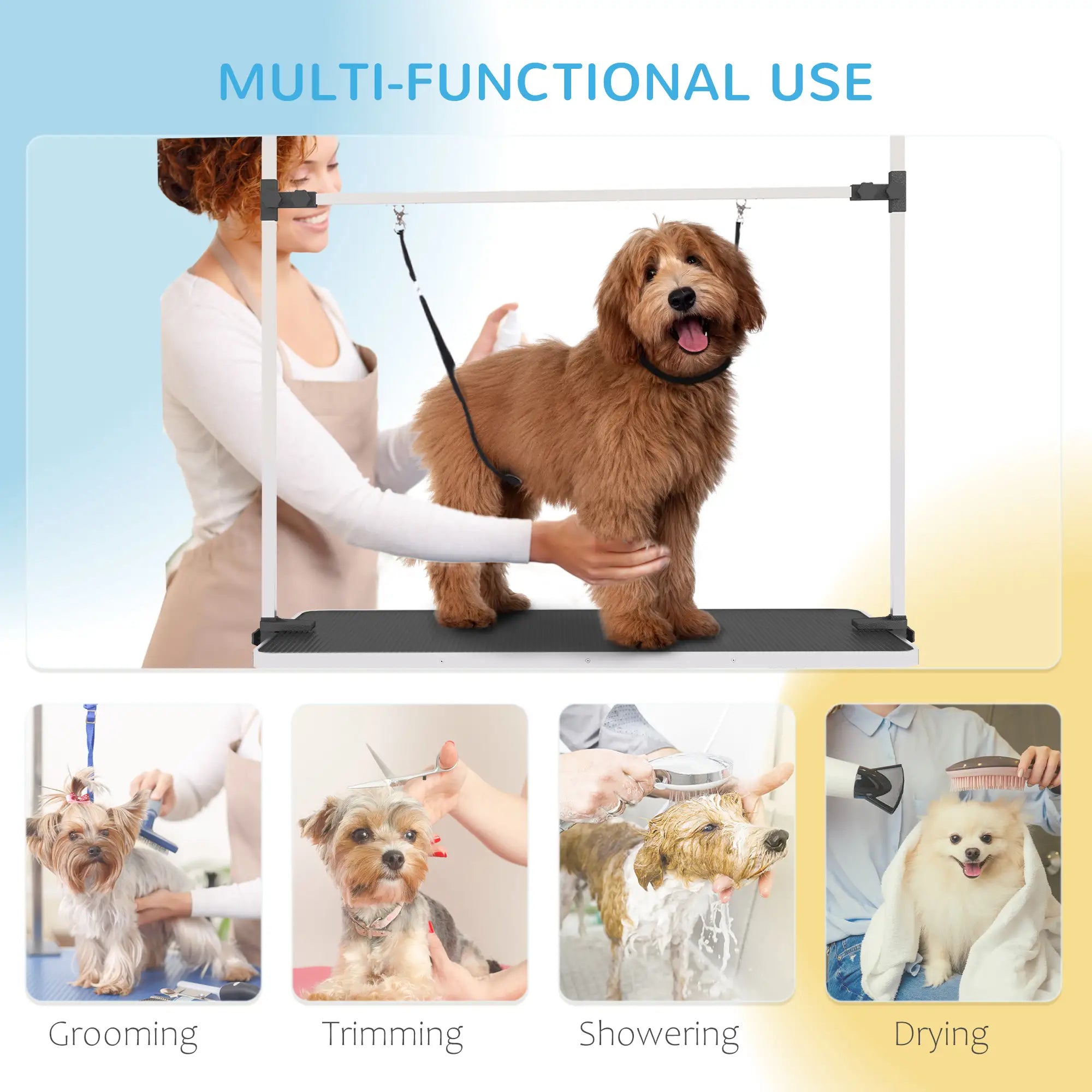 Foldable Dog Grooming Table, Adjustable Arms, Storage Shelf, 42