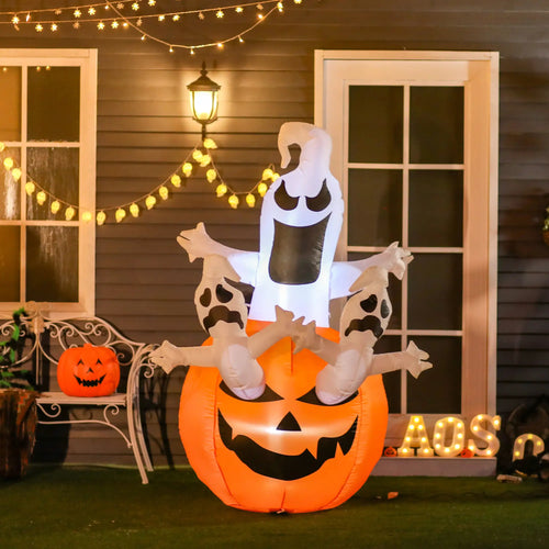 6FT Halloween Inflatable Jack-O-Lantern, Ghosts, LED Lights