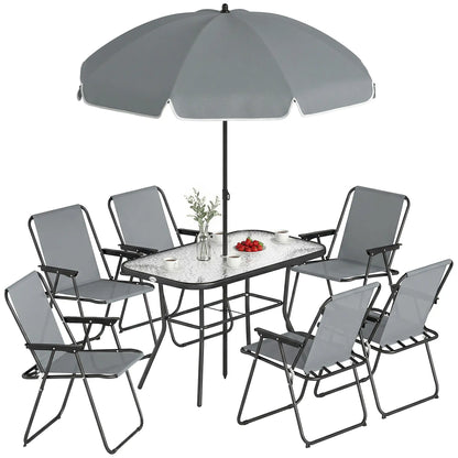 8 Piece Patio Table And Chairs Set, Tempered Glass Tabletop, Grey Outdoor Dining Sets at Gallery Canada