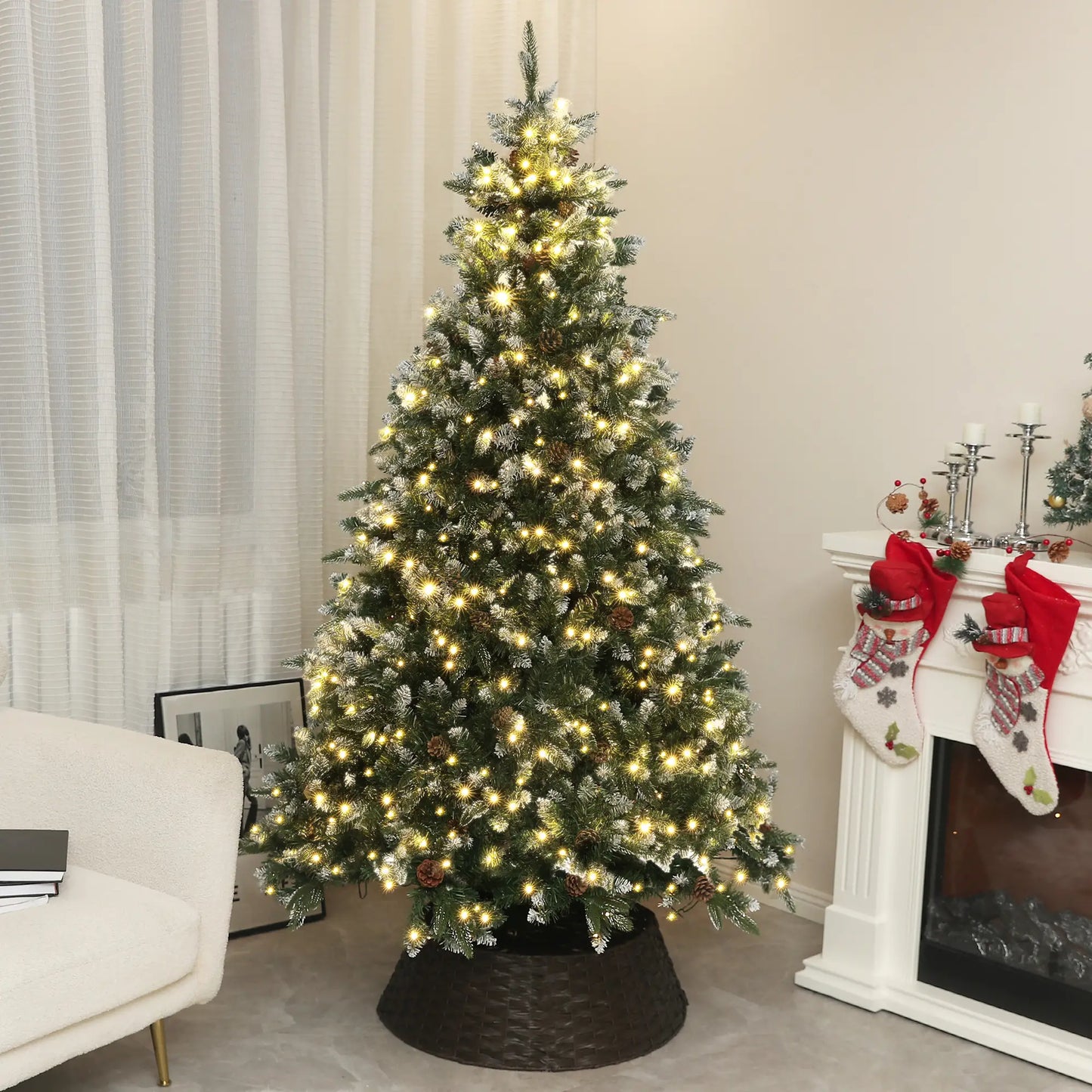 7 Foot Prelit Artificial Christmas Tree, Hinged, Dual Color LED Pre Lit Christmas Trees at Gallery Canada