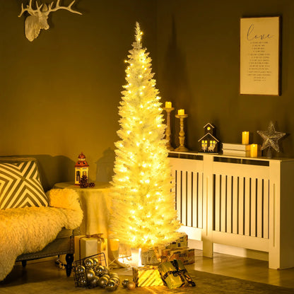 6' Pre Lit Artificial Pencil Christmas Tree, Warm White LED Lights, White Pencil Christmas Trees at Gallery Canada