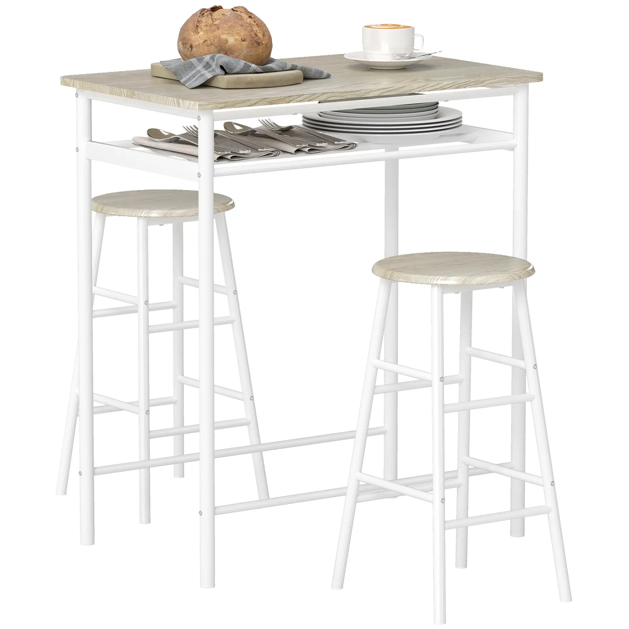 3-Piece Counter Height Bar Table Set, 1 Table 2 Stools, White Oak, White Bar Sets White, Oak at Gallery Canada