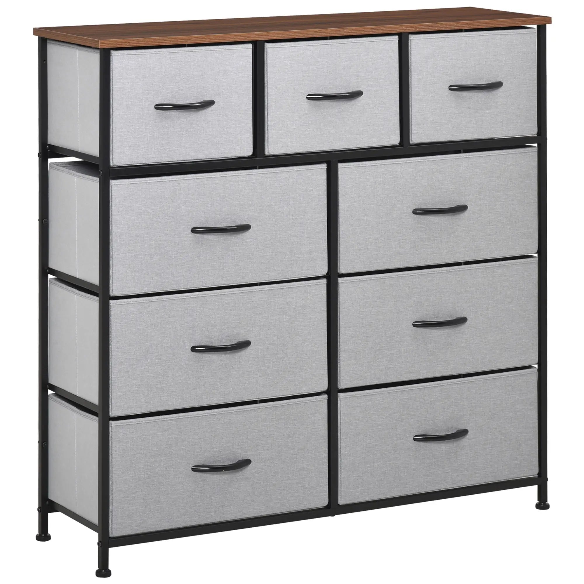 9-Drawer Dresser, 4-Tier Fabric Storage Tower, Grey Storage Cabinets Dark Walnut & Grey at Gallery Canada