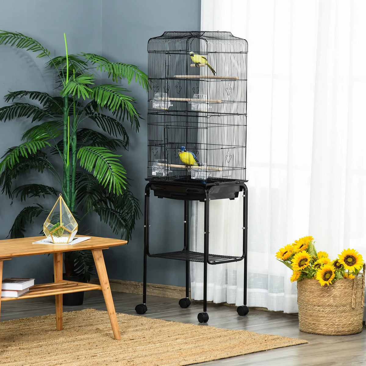 62" Rolling Bird Cage, Cockatoo House, Play Top, Storage Shelf, Wheels, Black Bird Cages at Gallery Canada