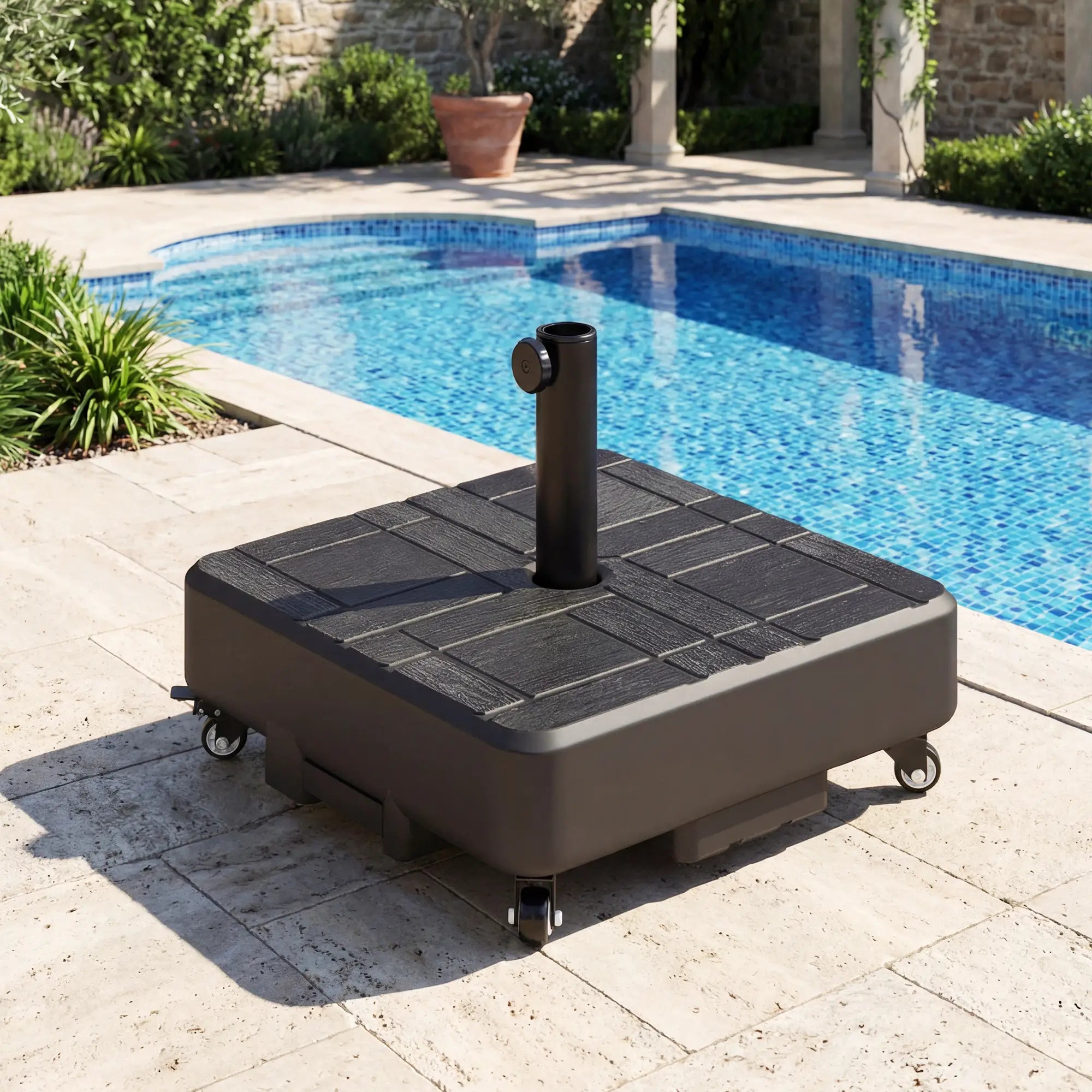 Outdoor Umbrella Base With Wheels, Fillable Stand For 1.5