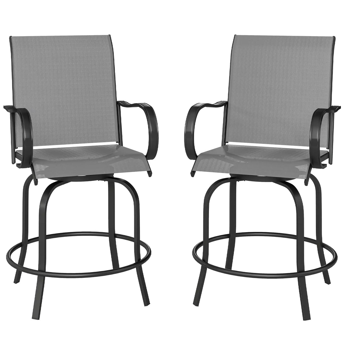 Outdoor Bar Stools Set of 2, 360° Swivel, 26.8" x 29.5" x 48.4", Grey Bistro Sets Grey at Gallery Canada