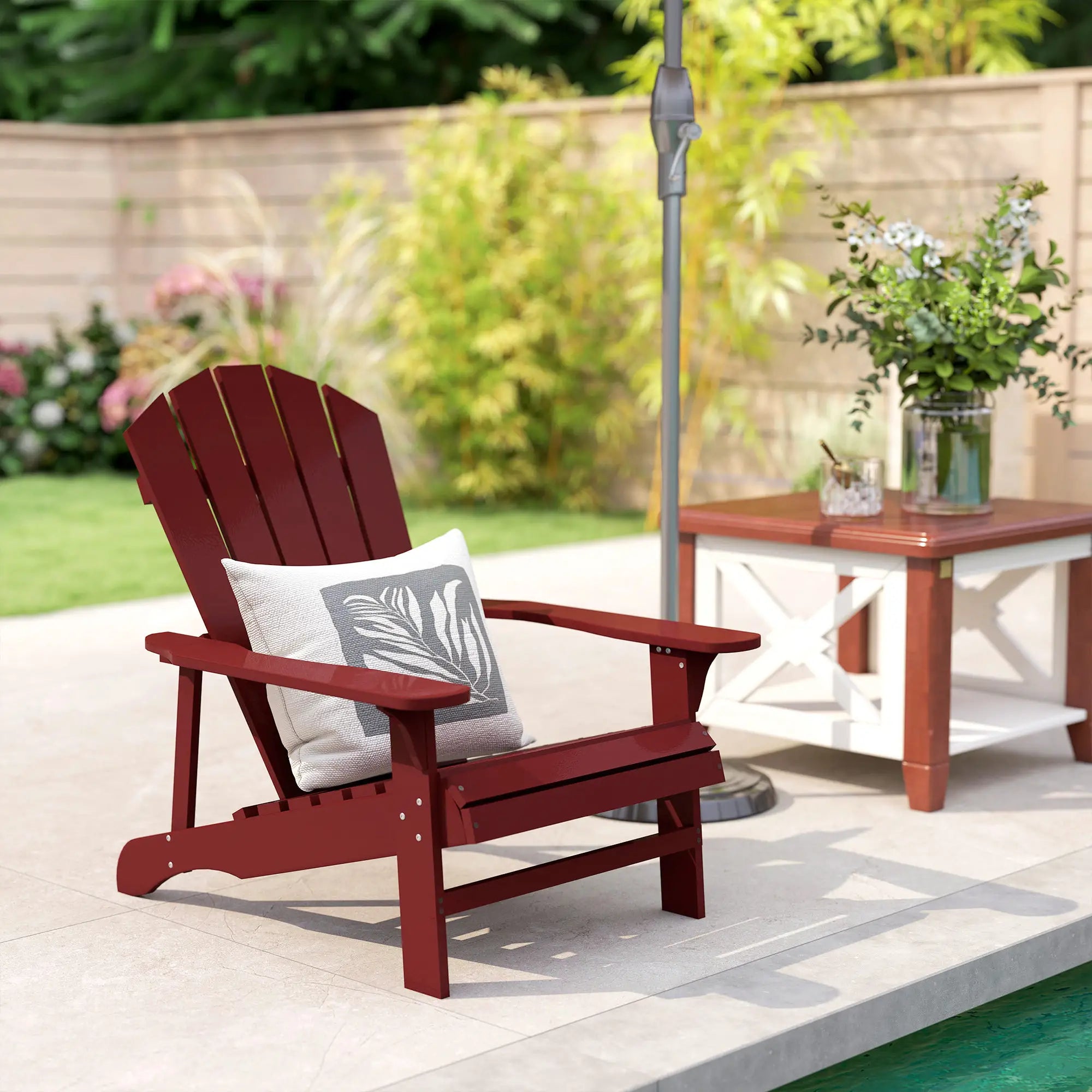 Wood Adirondack Chair, Outdoor Patio, Slatted Design, Red Patio Chairs at Gallery Canada