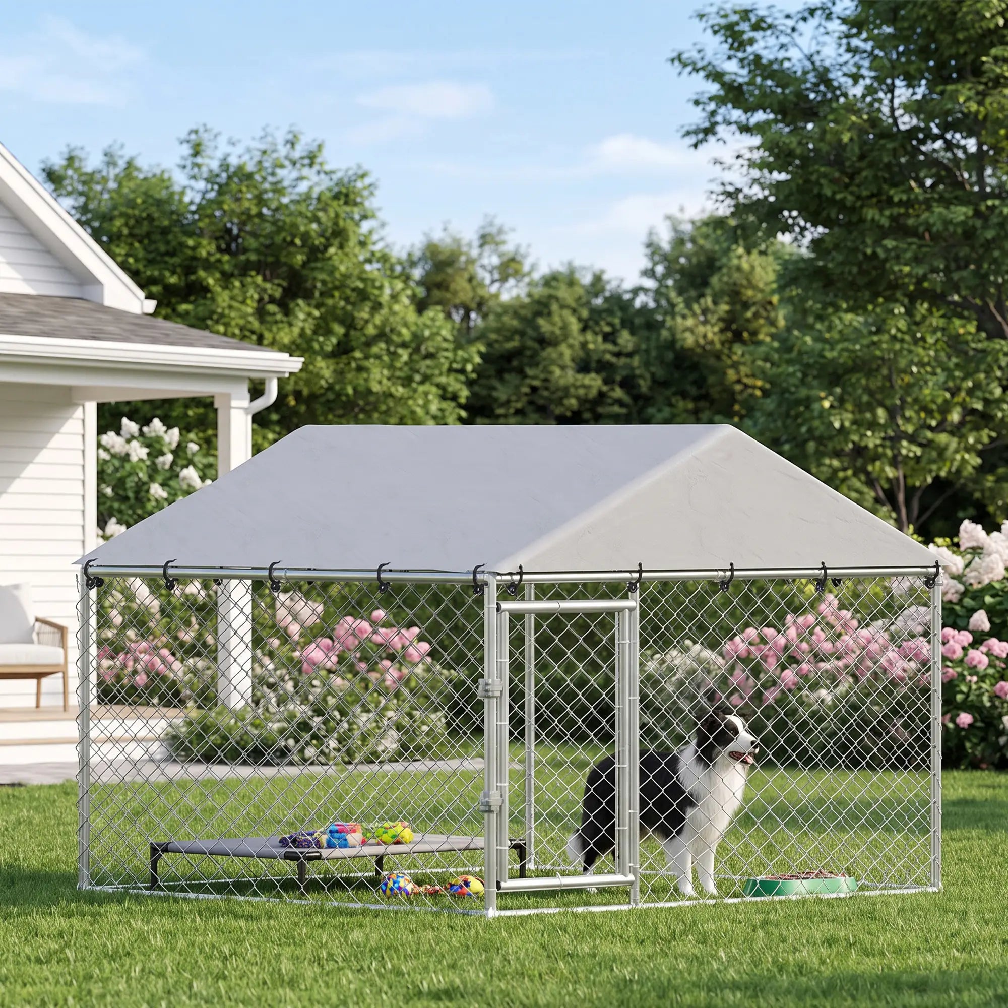 6.6' x 6.6' x 4.9' Outdoor Dog Kennel Galvanized Steel, Silver Dog Kennels at Gallery Canada
