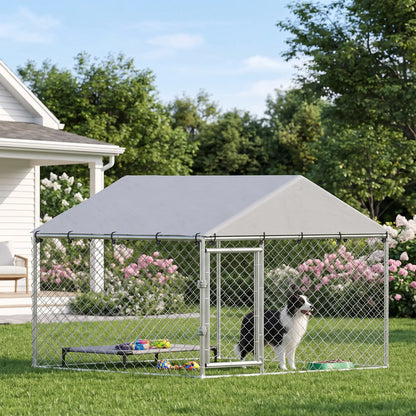6.6' x 6.6' x 4.9' Outdoor Dog Kennel Galvanized Steel, Silver Dog Kennels at Gallery Canada