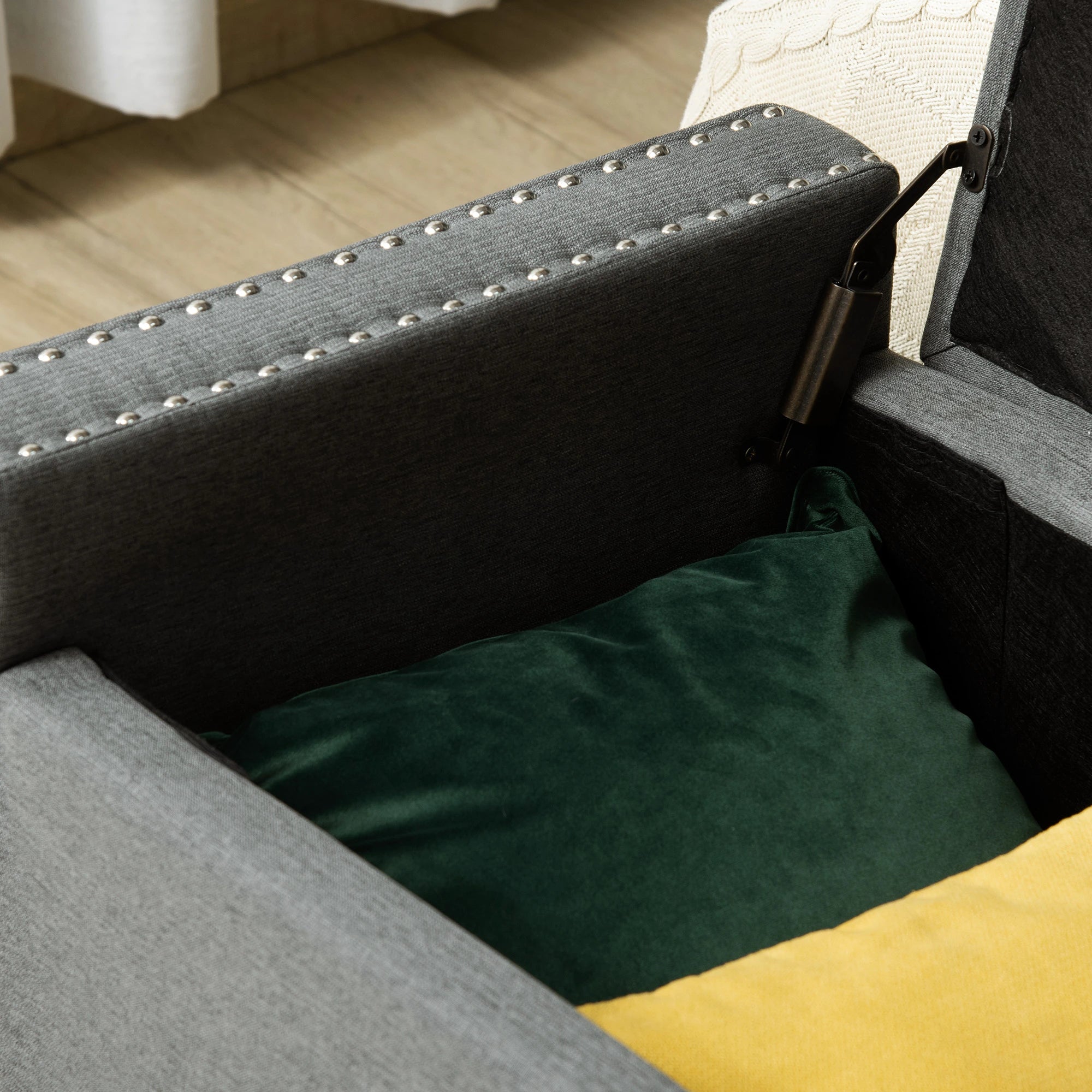 Upholstered Flip Top Storage Bench, Ottoman, Light Grey Storage Ottomans & Benches at Gallery Canada
