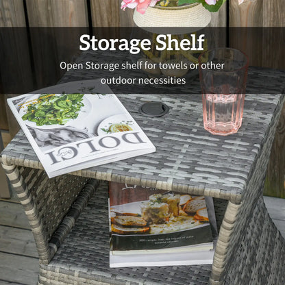21.3" Square Rattan Side Table With Umbrella Hole, Grey Patio Side Tables at Gallery Canada