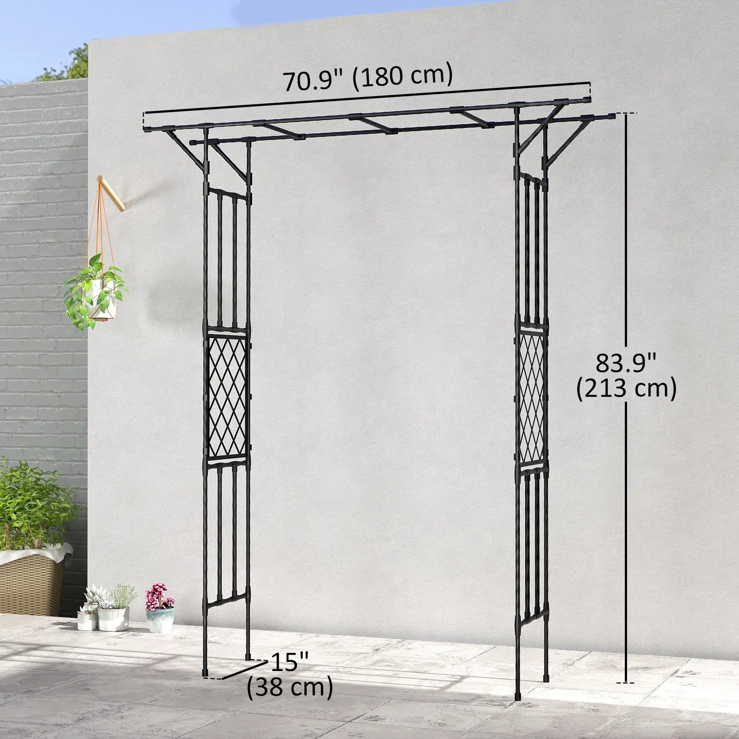 PE-Coated Steel Garden Arch Trellis, 70.9" x 15.7" x 84.6", Black Garden Arches at Gallery Canada