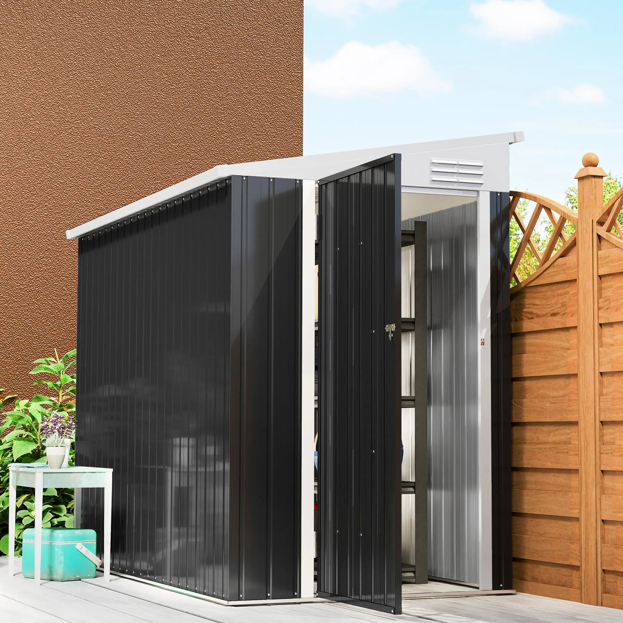 4' x 8' Outdoor Storage Shed, Metal Tool Shed, Lockable Door, Air Vents, Dark Grey Sheds at Gallery Canada