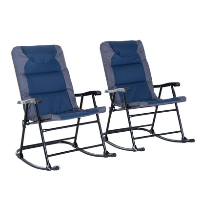 Folding Rocking Chair Set, 2 Padded Rockers with Armrest, Navy Blue Outdoor Rocking Chairs Navy Blue, Grey at Gallery Canada