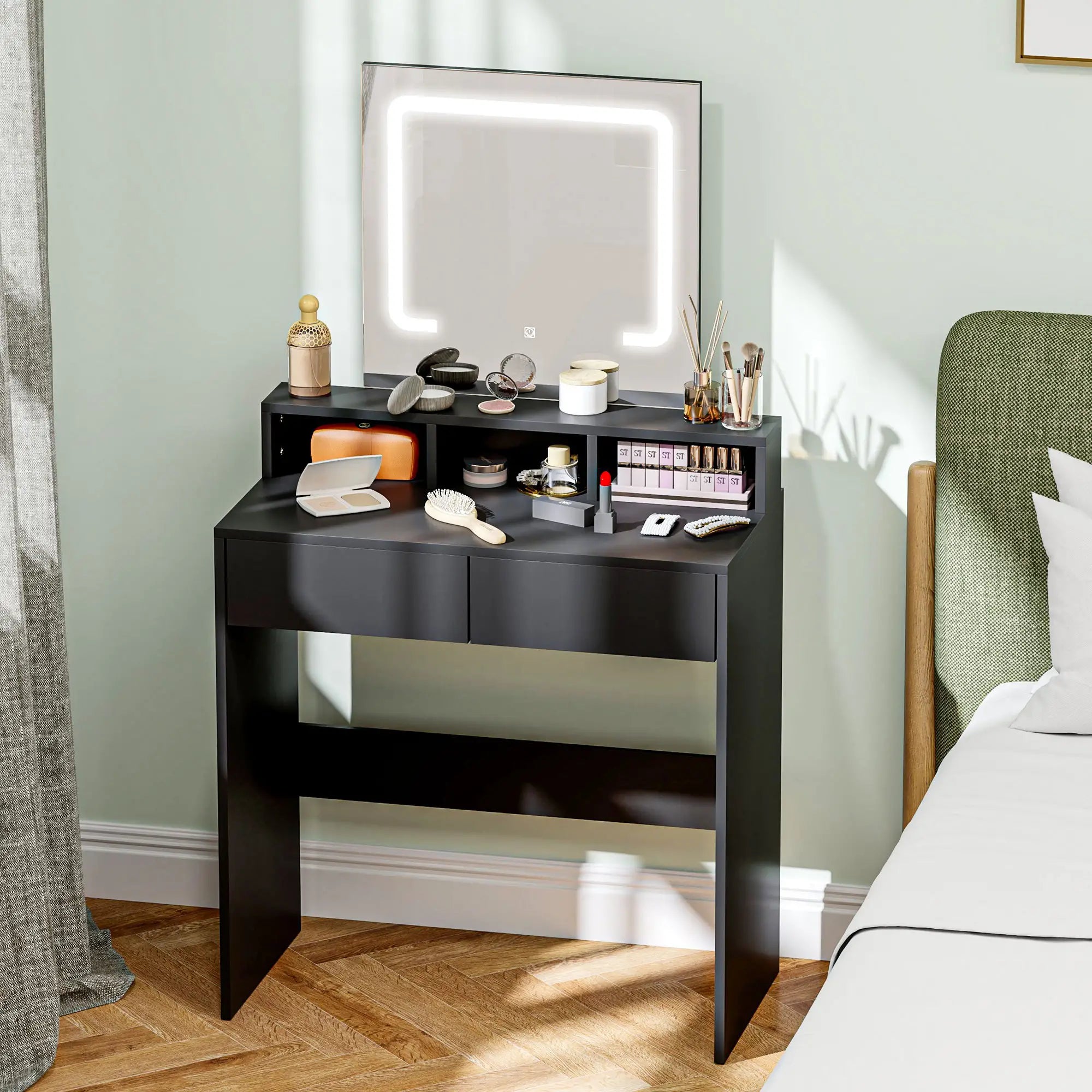 Makeup Vanity Desk with Mirror, LED Lights, Drawers, Black Dressing & Vanity Tables at Gallery Canada