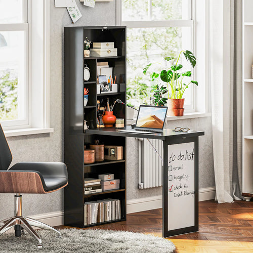 Fold-Out Convertible Office Desk, Wall Mount, Black