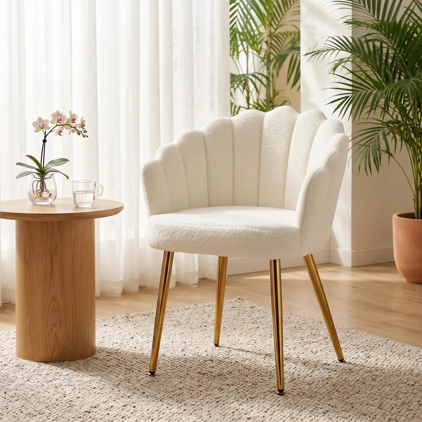 Accent Chair Petal-Back Design Modern Living Room Chair with Metal Legs Cream Accent Chairs at Gallery Canada