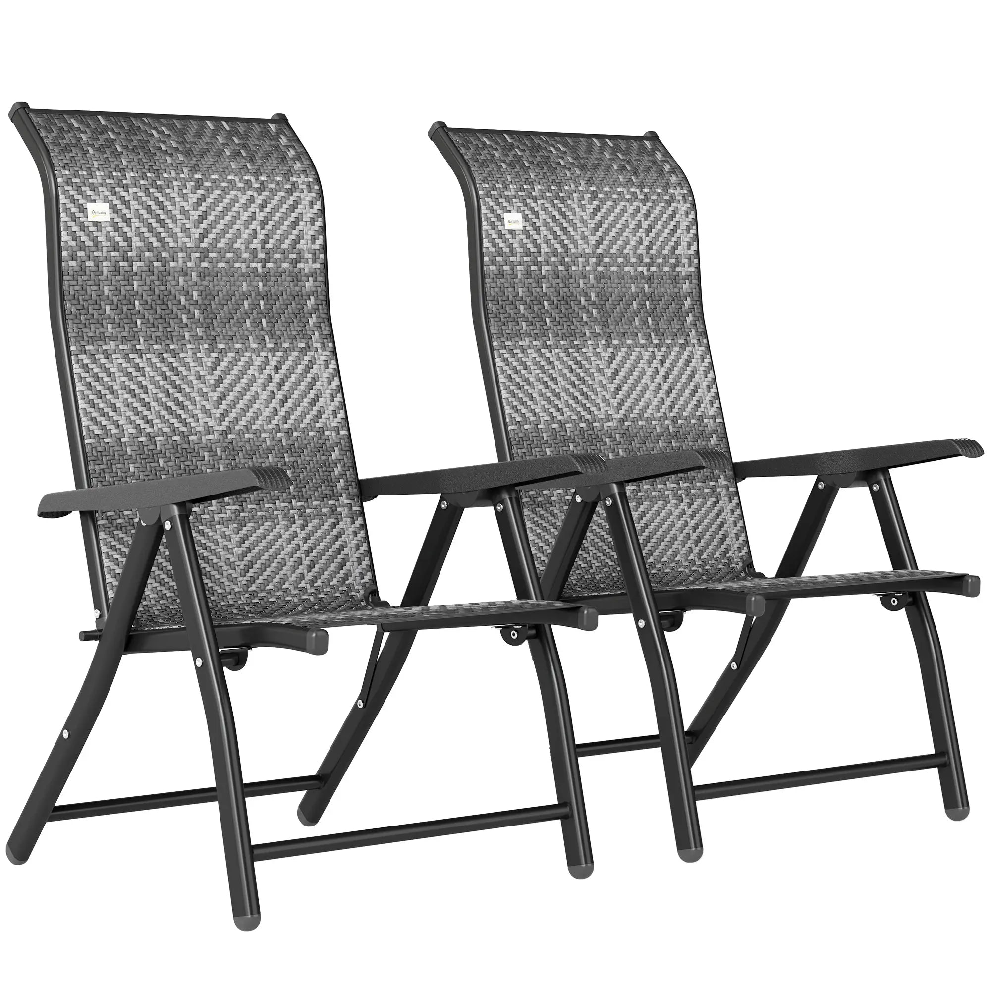 2PCs Outdoor Wicker Folding Chairs, Adjustable Backrest, Mixed Grey, Grey Patio Chairs Black Frame, Mixed Grey PE Rattan at Gallery Canada