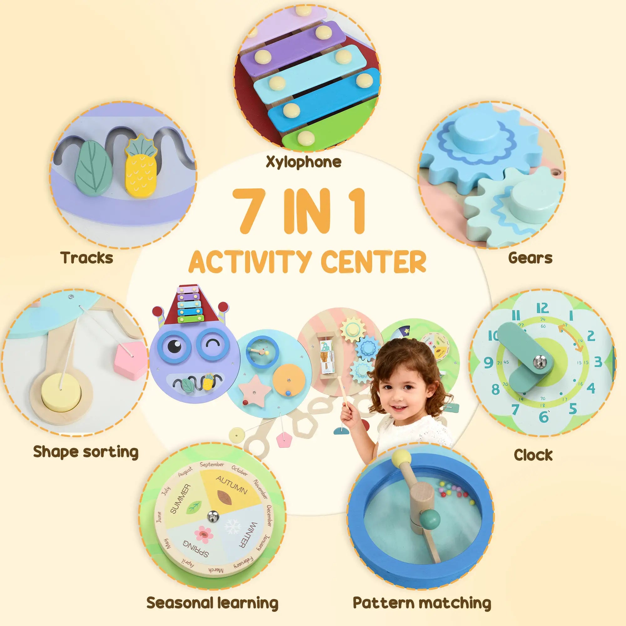 Caterpillar Montessori Busy Board, 7 in 1 Sensory Wall, for Toddlers 3+ Years Toy Playsets at Gallery Canada