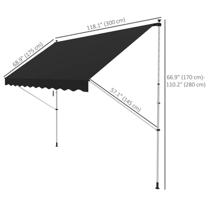 10x5ft Manual Retractable Awning, For Window Door Porch, Black