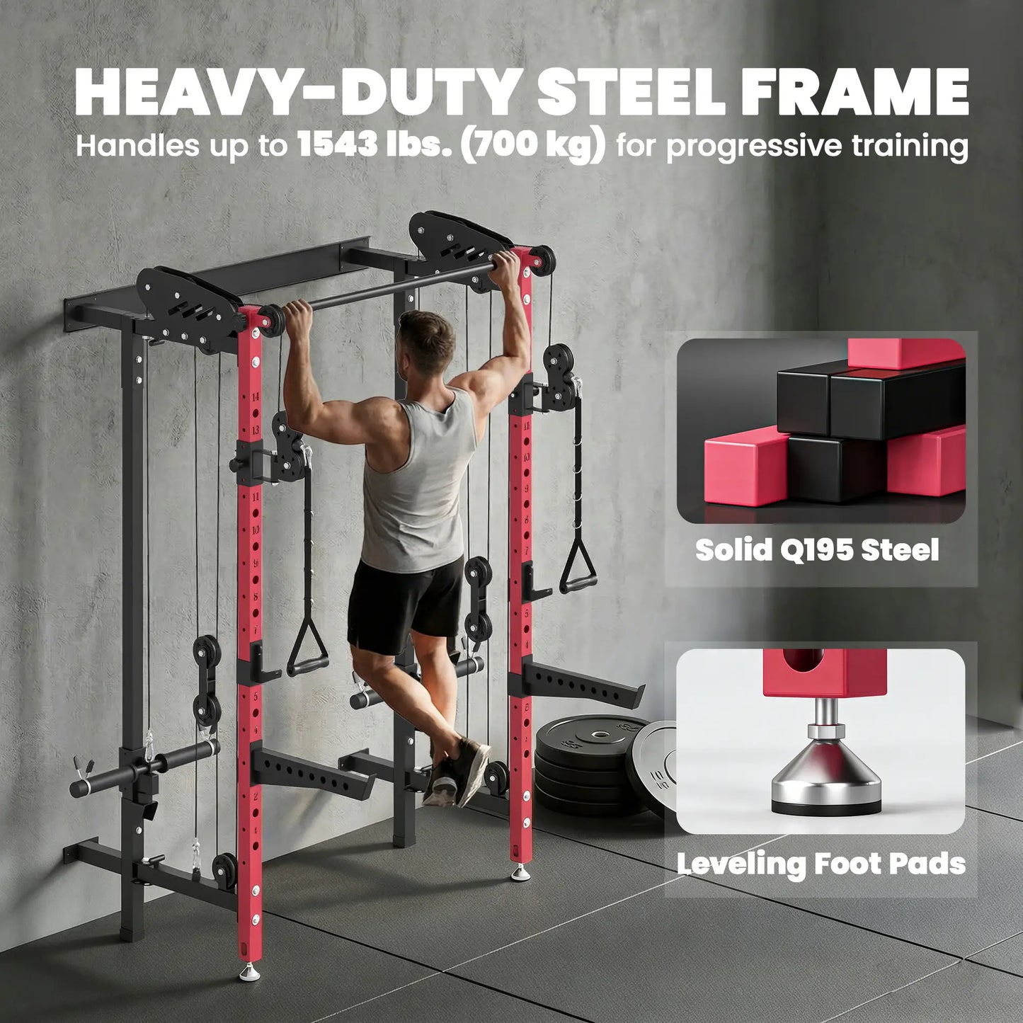 Foldable Power Cage With Pull-Up Bar, Cable Pulley System, 1540 Lbs Power Towers at Gallery Canada