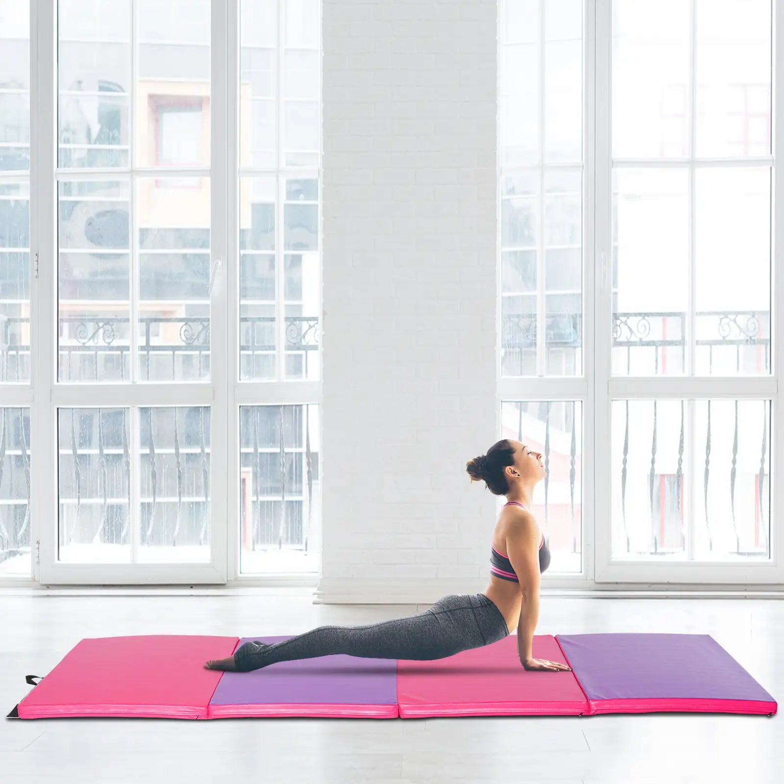 4'x10'x2'' Folding Tumbling Mat, Exercise Mat for Yoga, MMA, Pink and Purple Gymnastics Mats at Gallery Canada