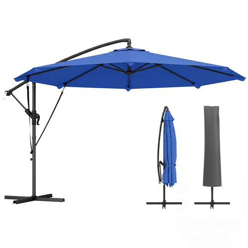 10FT Cantilever Patio Umbrella, With Cover And Wind Ropes, Navy Blue