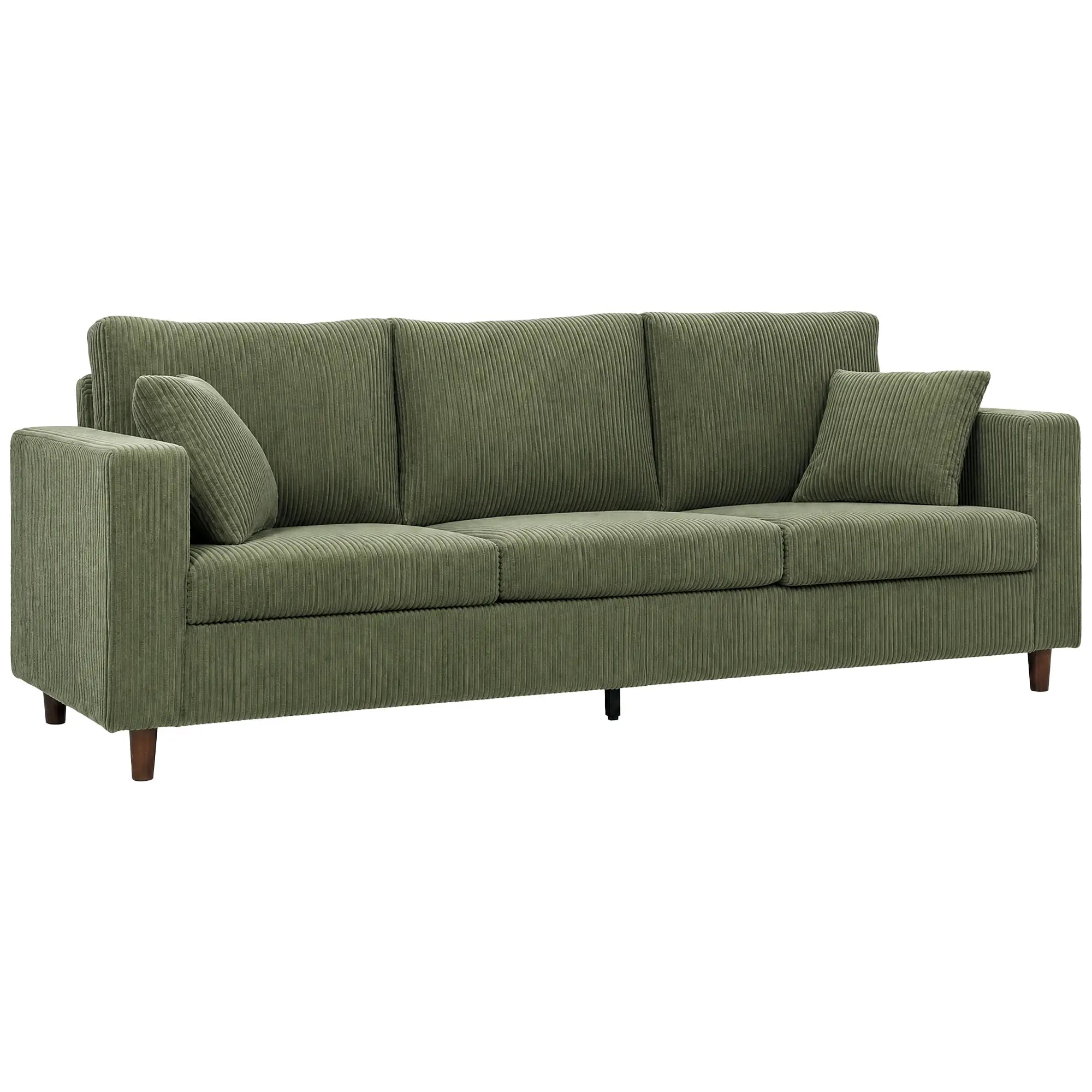 3 Seater Corduroy Sofa, Deep Seat Spring Cushion, Green 3-Seater Sofas Green, Black at Gallery Canada