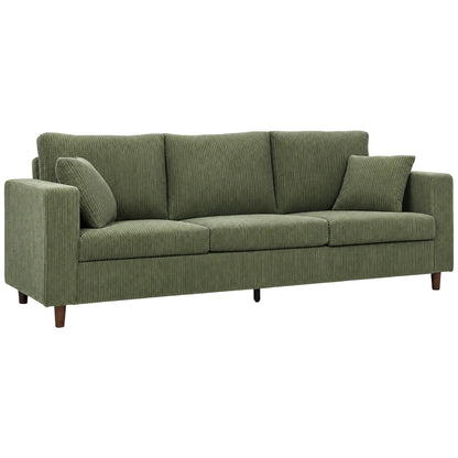 3 Seater Corduroy Sofa, Deep Seat Spring Cushion, Green 3-Seater Sofas Green, Black at Gallery Canada
