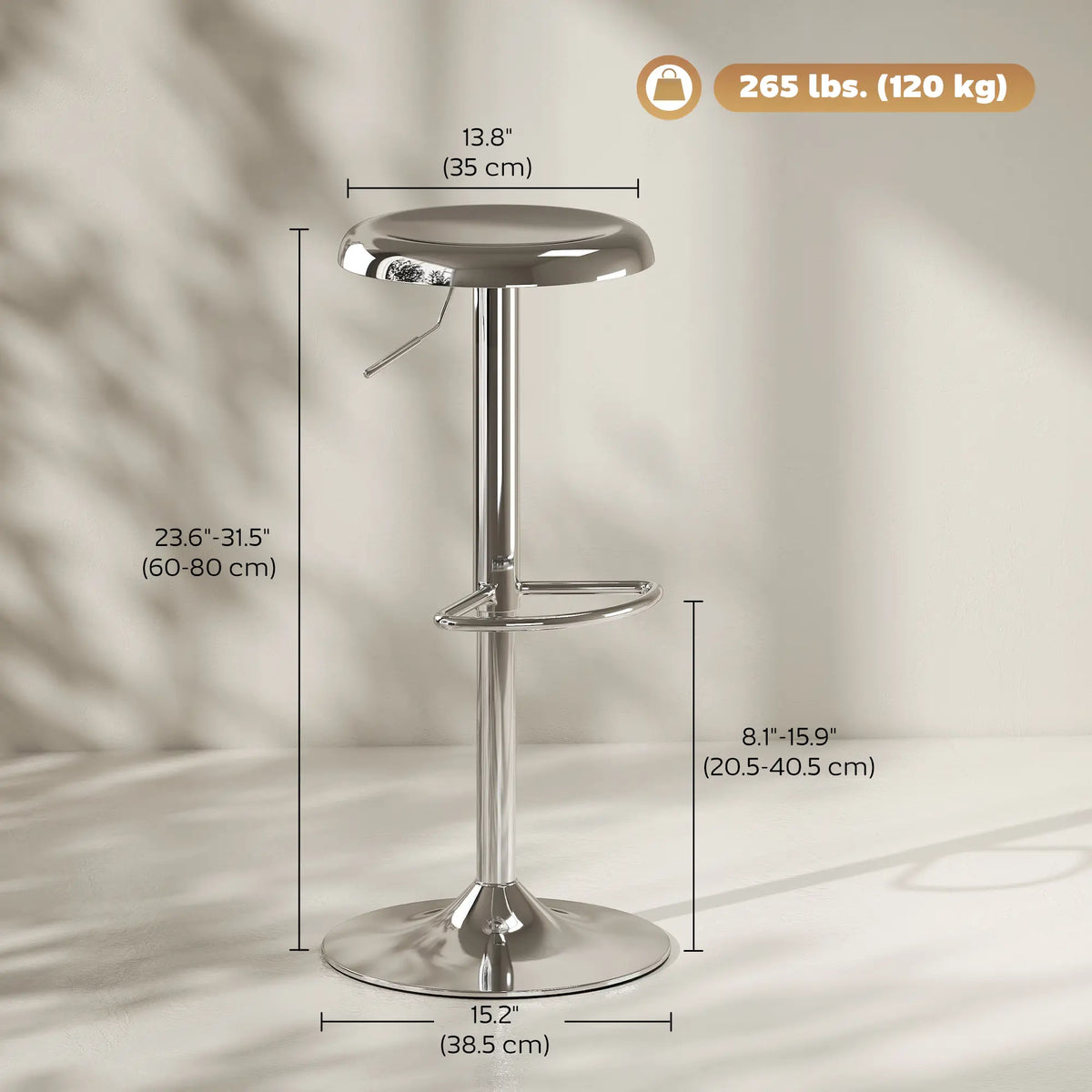 Steel Bar Stools Set of 2, Adjustable Counter Height, Silver Bar Stools at Gallery Canada