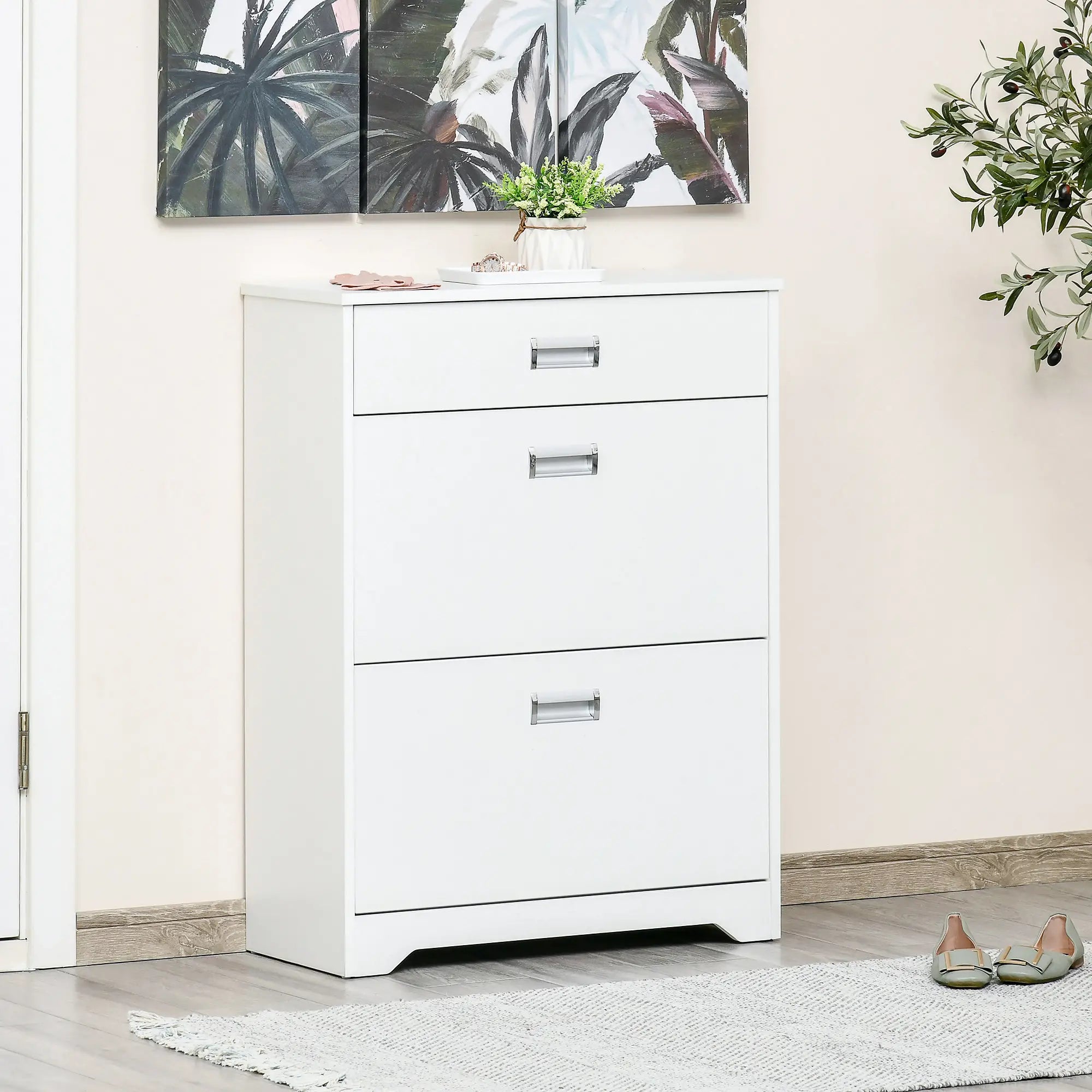 Narrow Shoe Storage, 2 Flip Doors, Adjustable Shelves, Holds 16 Pairs, White Shoe Storage Cabinets & Racks at Gallery Canada