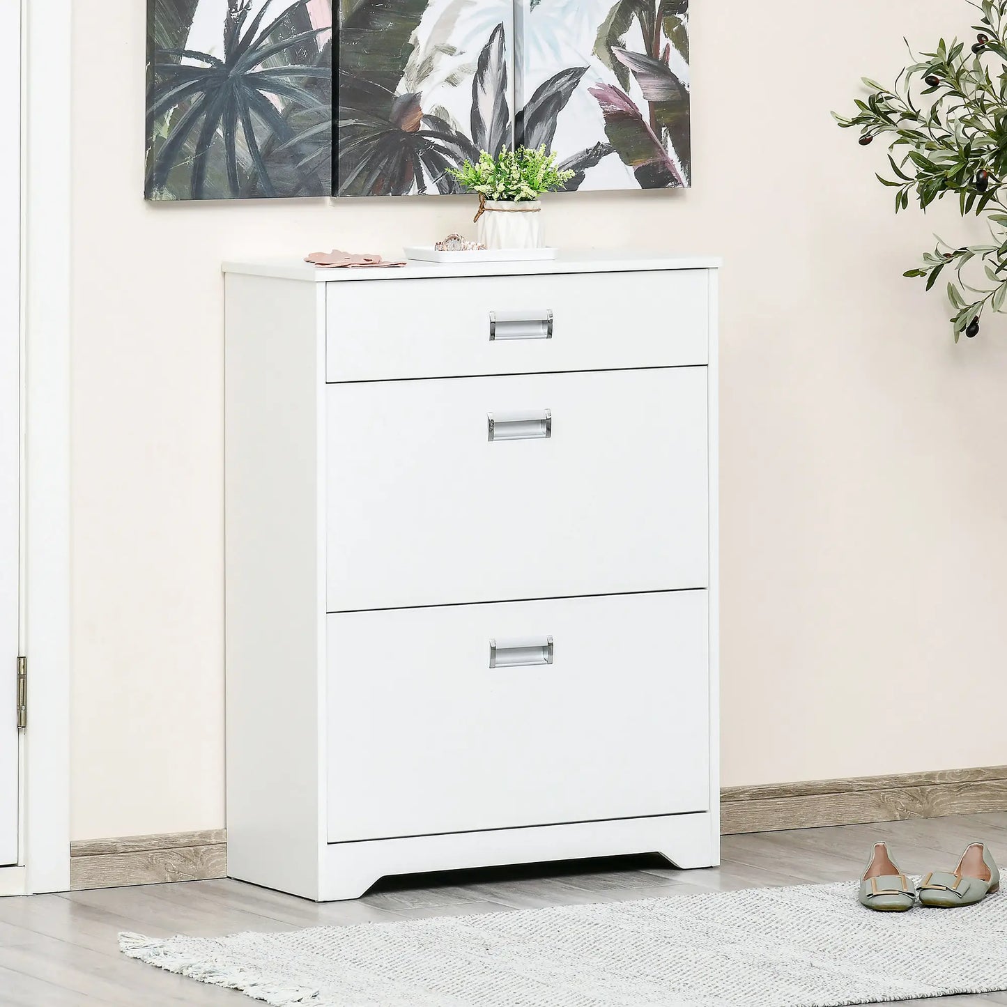 Narrow Shoe Storage, 2 Flip Doors, Adjustable Shelves, Holds 16 Pairs, White Shoe Storage Cabinets & Racks at Gallery Canada