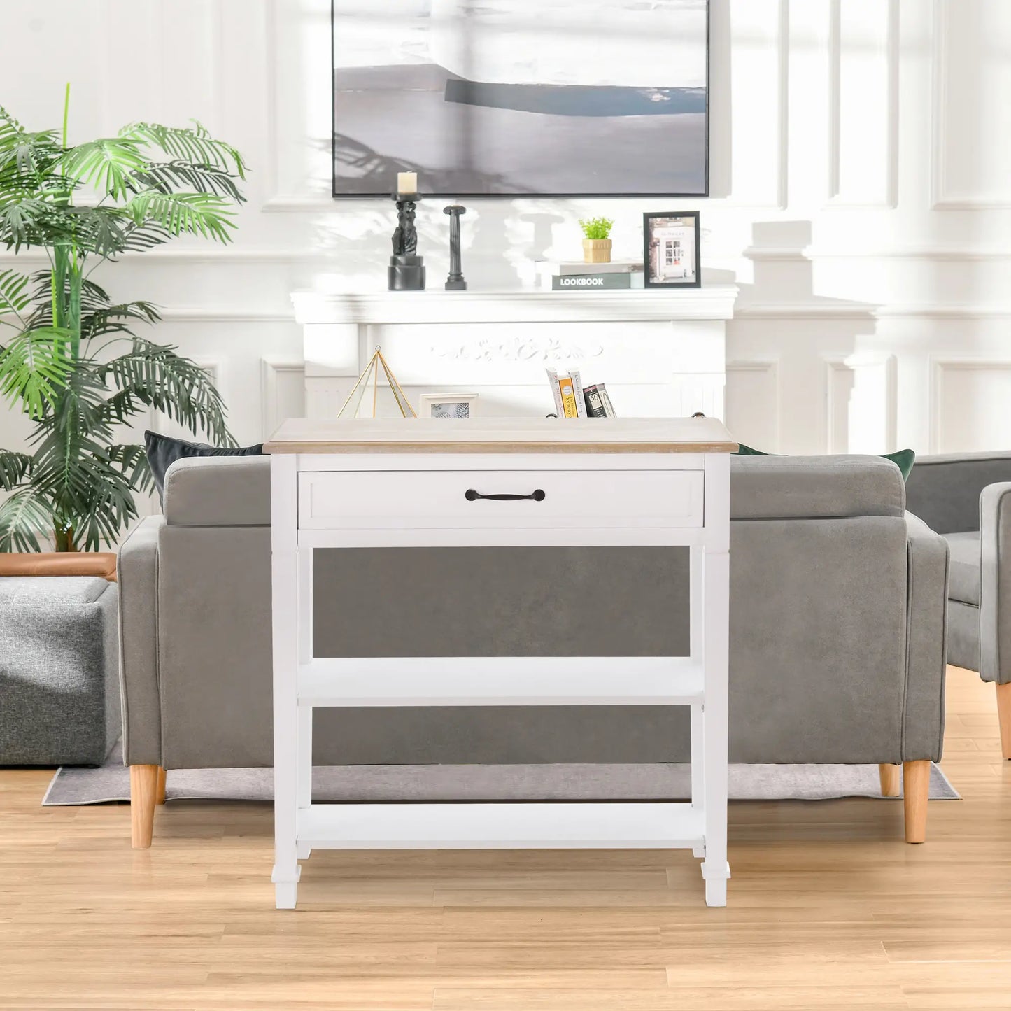 Modern Console Table with Drawer, 2 Shelves, White Console Tables at Gallery Canada