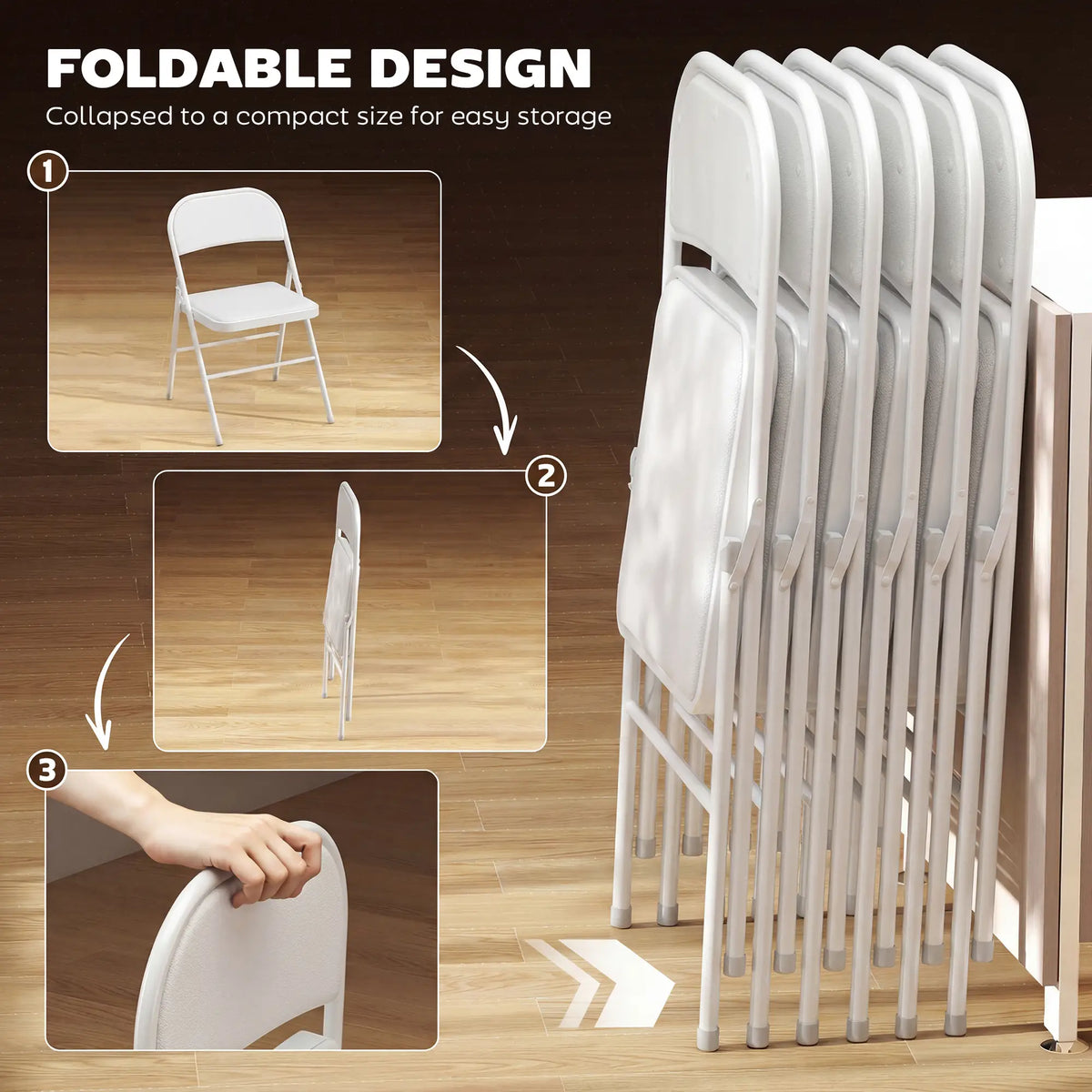 Set of 6 Foldable Chairs, PU Leather Padded, 17.5" x 17.5" x 31.5", White Dining Chairs at Gallery Canada