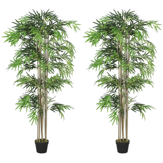 6FT Artificial Bamboo Tree Set Of 2, 1530 Leaves, Green Artificial Trees Green at Gallery Canada
