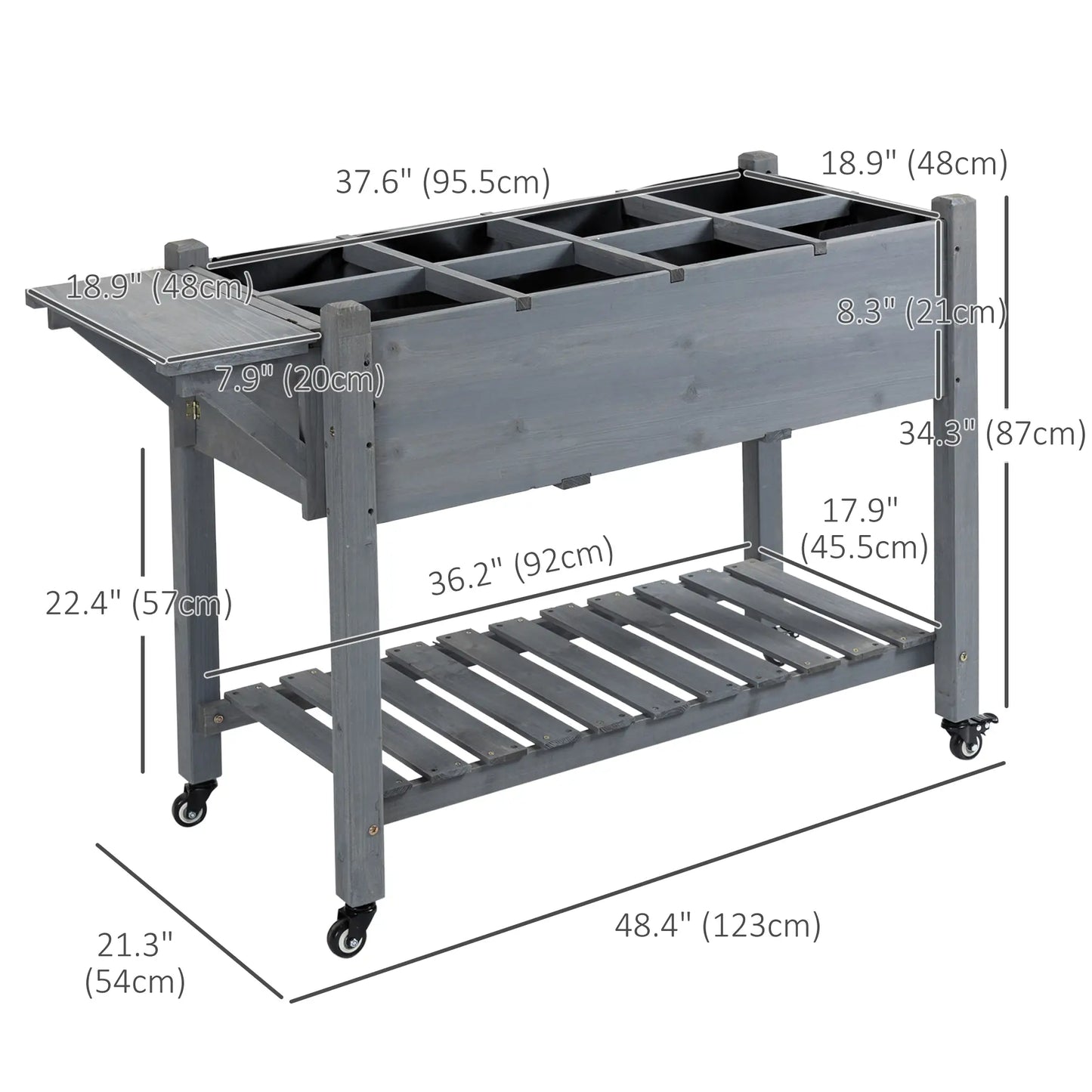 Raised Garden Bed, 8 Grids with Storage Shelf, Elevated Planter Box, Grey Elevated Garden Beds at Gallery Canada