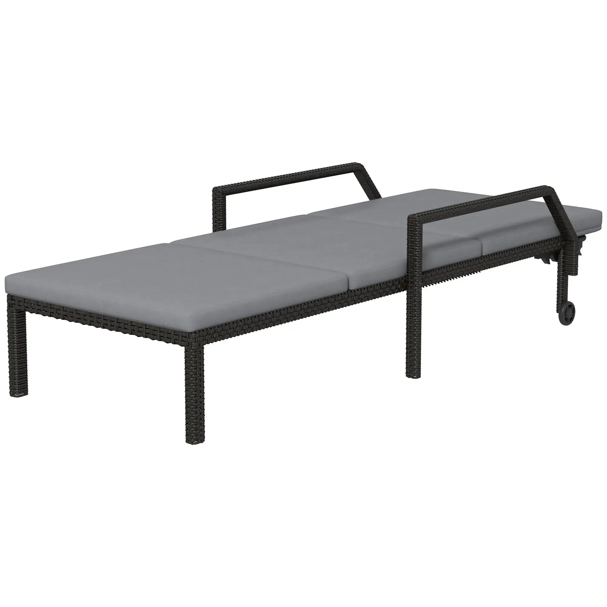 Wicker Chaise Lounger, 5-Level Adjustable Backrest, Light Grey Chaise Loungers Light Grey at Gallery Canada