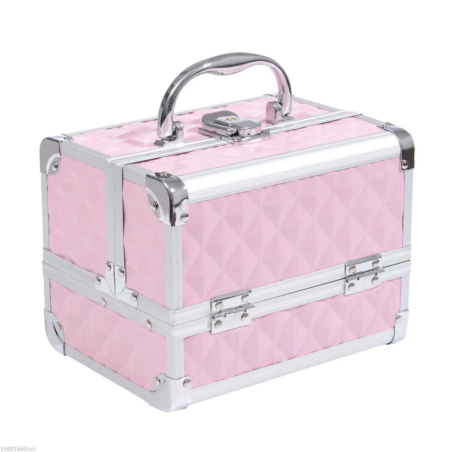 3 Tier Diamond Texture Makeup Case, Cosmetic Organizer with Mirror, Pink Makeup Cases Pink at Gallery Canada
