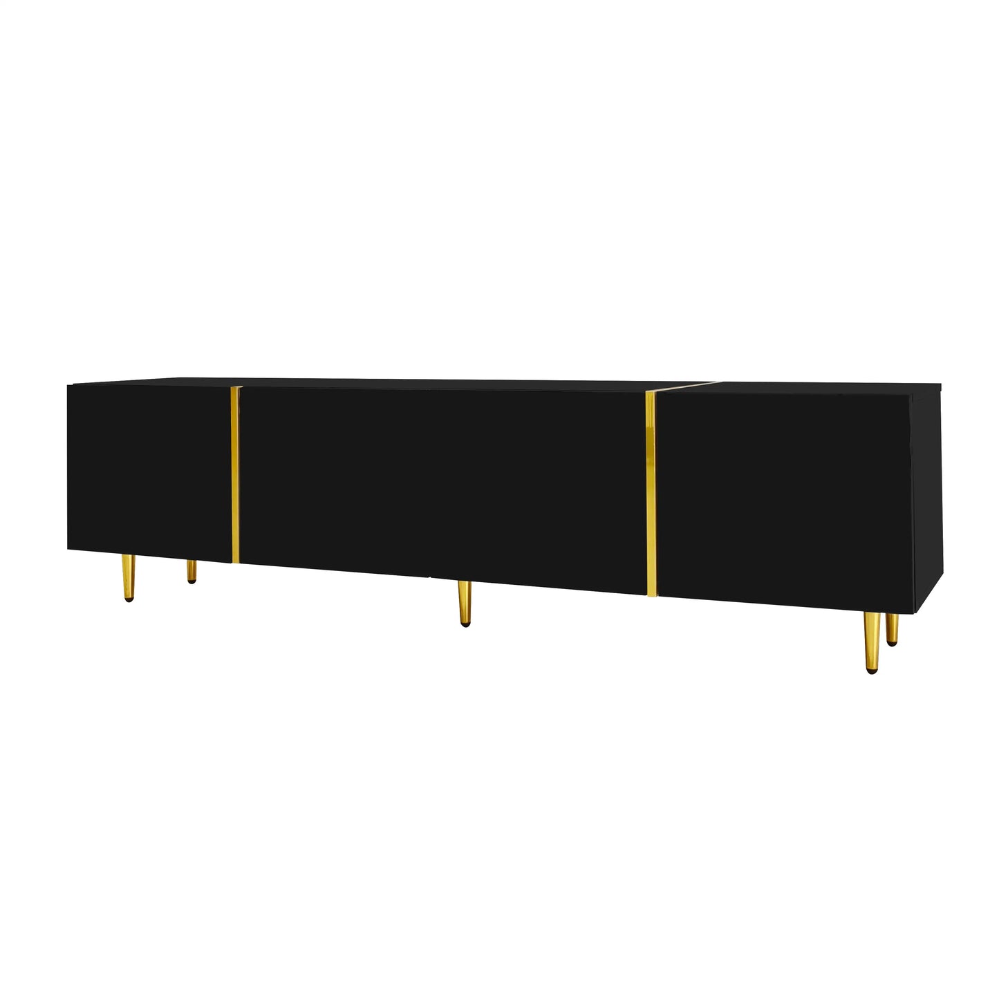 Modern TV Stand, 4 Doors, Soft-Close Hinges, 67" L x 13.5" W x 18" H, Black TV Stands at Gallery Canada