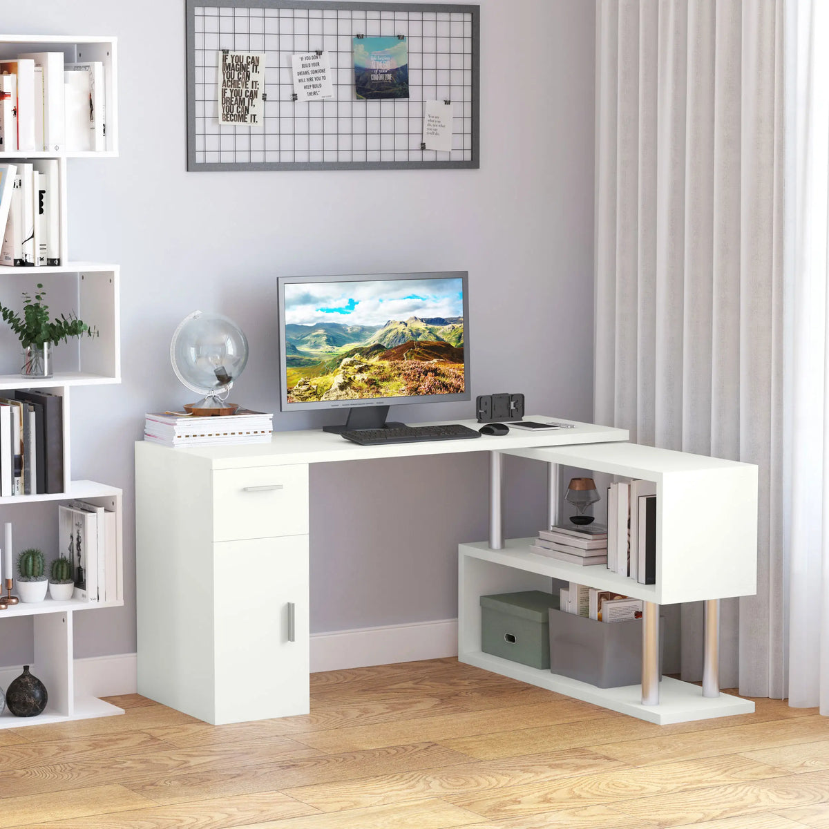 L-Shaped Rotating Computer Desk, White Writing Desks at Gallery Canada