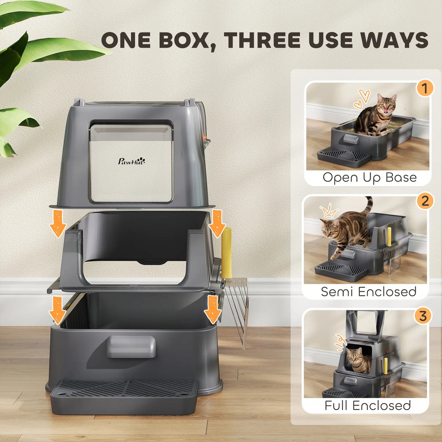 80L XL Stainless Steel Cat Litter Box, Flip Cover, Pull-Out Drawer, Dark Grey Cat Litter Box Enclosures at Gallery Canada