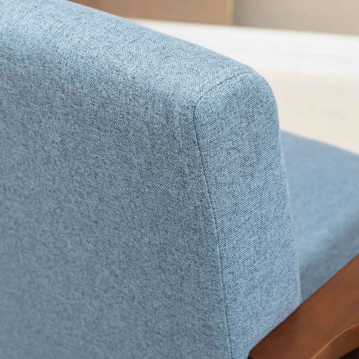 Compact Loveseat Sofa, Linen Fabric, Rubber Wood Legs, Blue